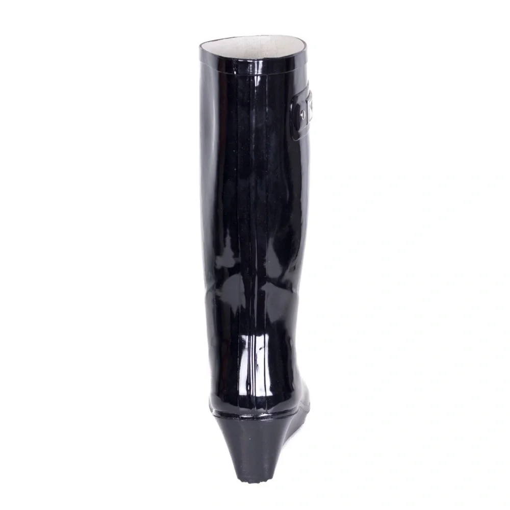 Women's Rubber Rain Boots, Wedge Garden Rainboots, Black, NEW